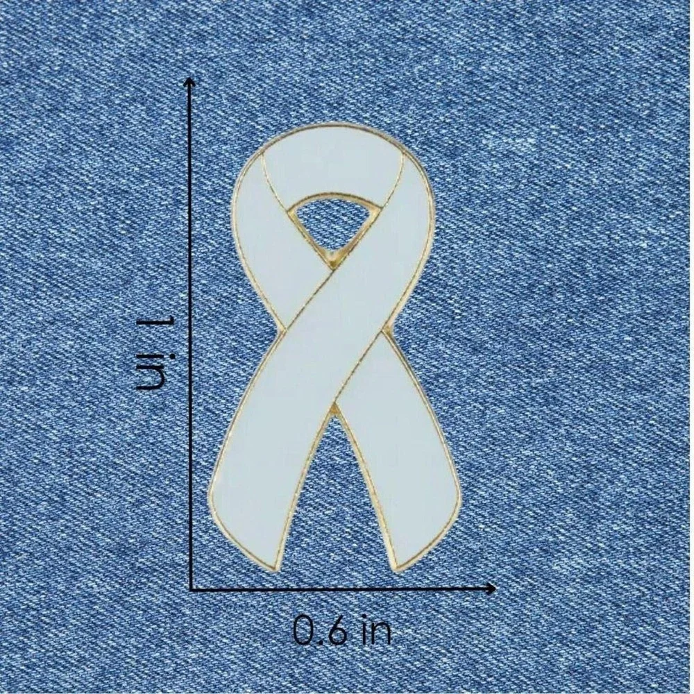 White Awareness Ribbon Enamel Pin Gold Tone Support Lapel Hat Accessory 1in